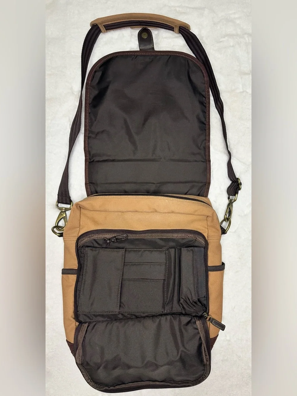 Eddie Bauer Leather and Canvas Messenger Bag - Brown